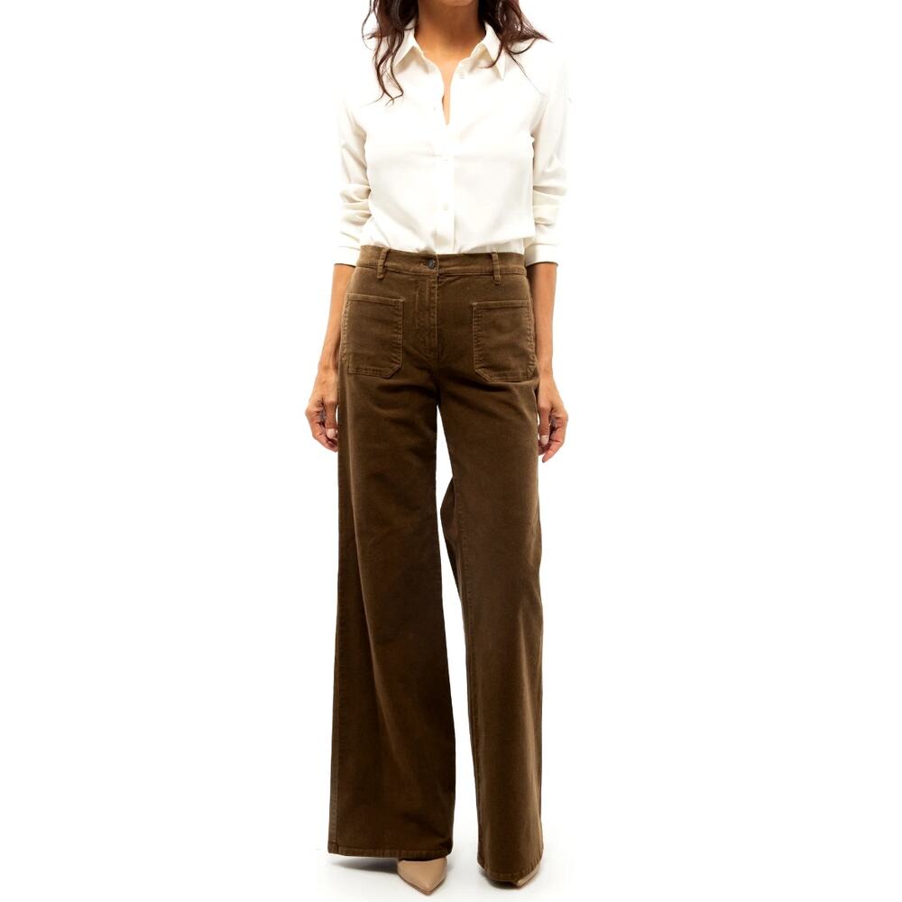 Nili Lotan Womans 2 Florence Wide Leg Corduroy Flare Pants High Rise Cigar Brown - Picture 7 of 14